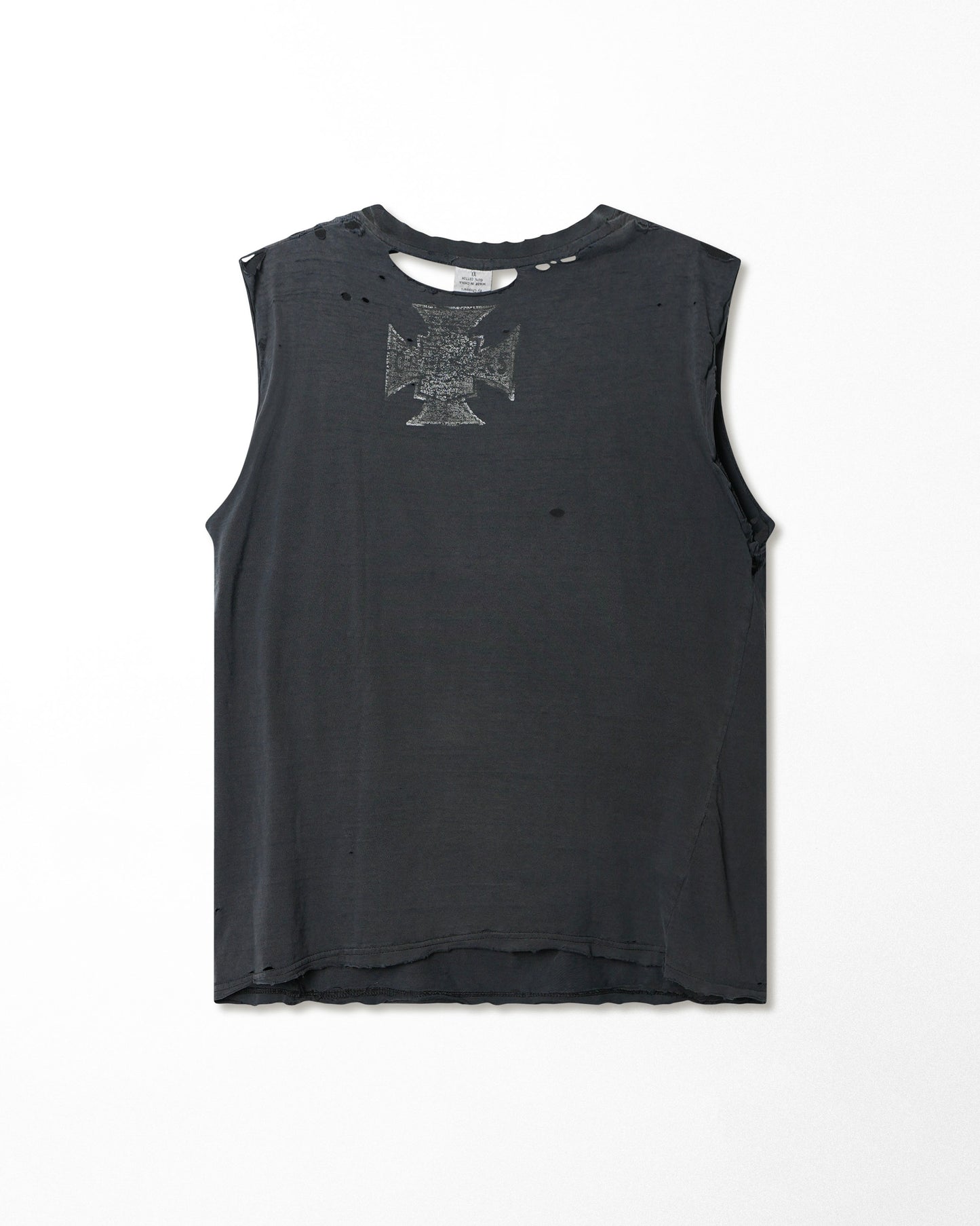 CHOPPER WEAR "IRON CROSS" NAVY FADED SLEEVELESS THRASHED T-SHIRT