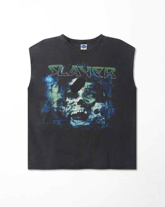 CYGNUS "SLAYER SKULL" BLACK FADED SLEEVELESS T-SHIRT