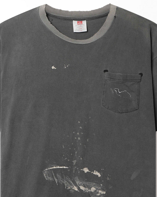 HANES "CAMEL" GREY FADED STAINED DISTRESSED POCKET T-SHIRT