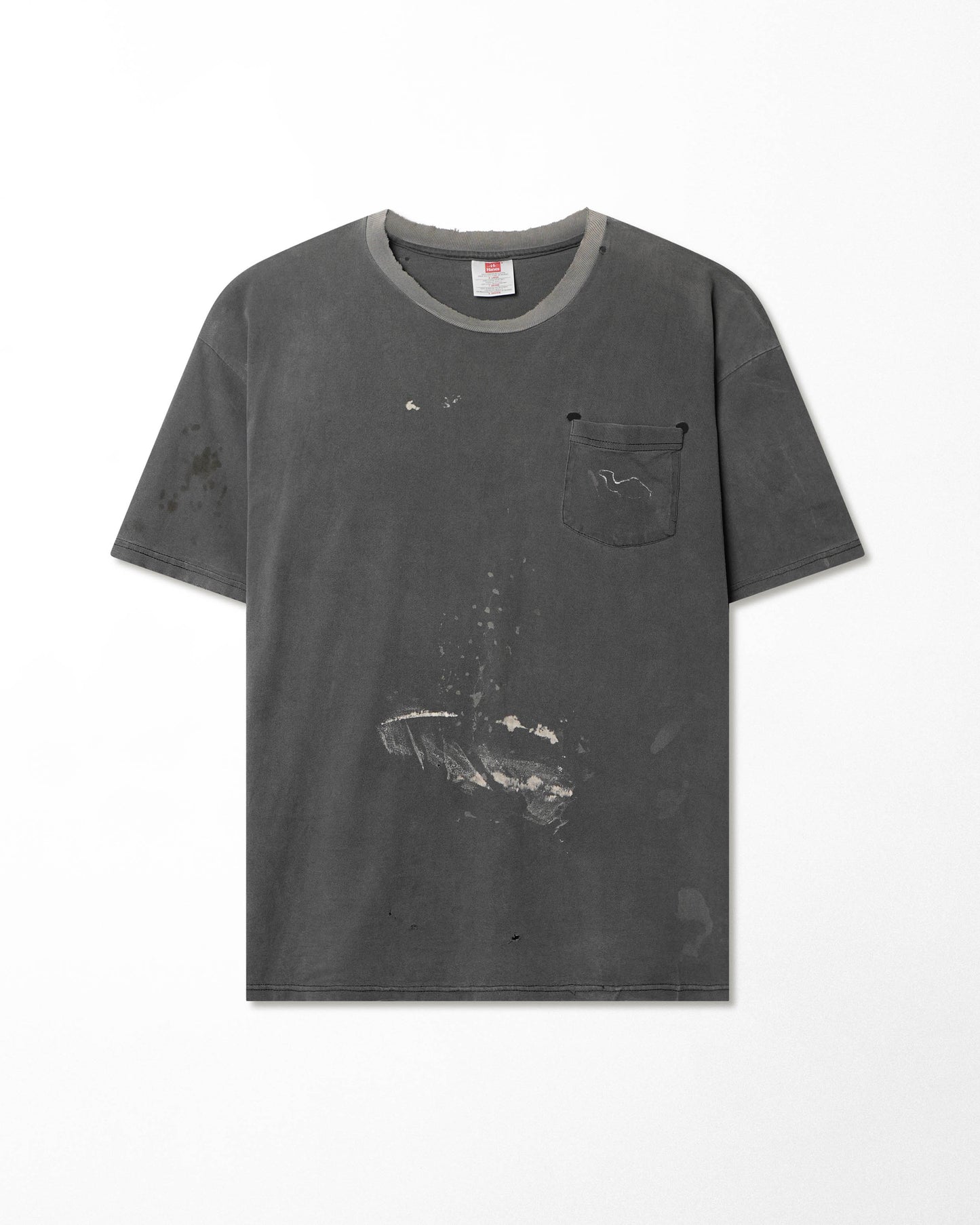 HANES "CAMEL" GREY FADED STAINED DISTRESSED POCKET T-SHIRT