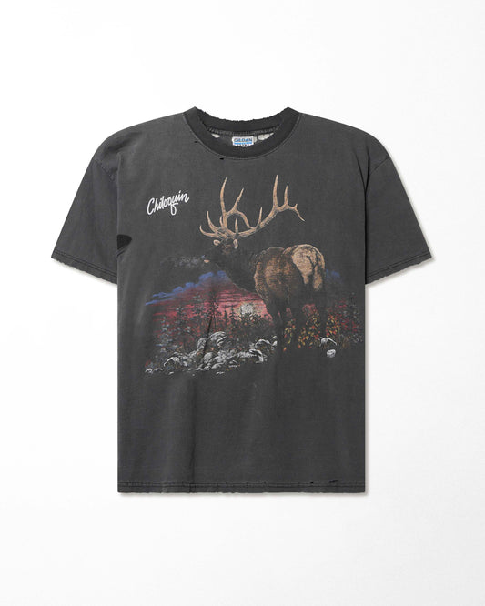 GILDAN "CHIDLOWIN ELK" BLACK FADED DISTRESSED T-SHIRT