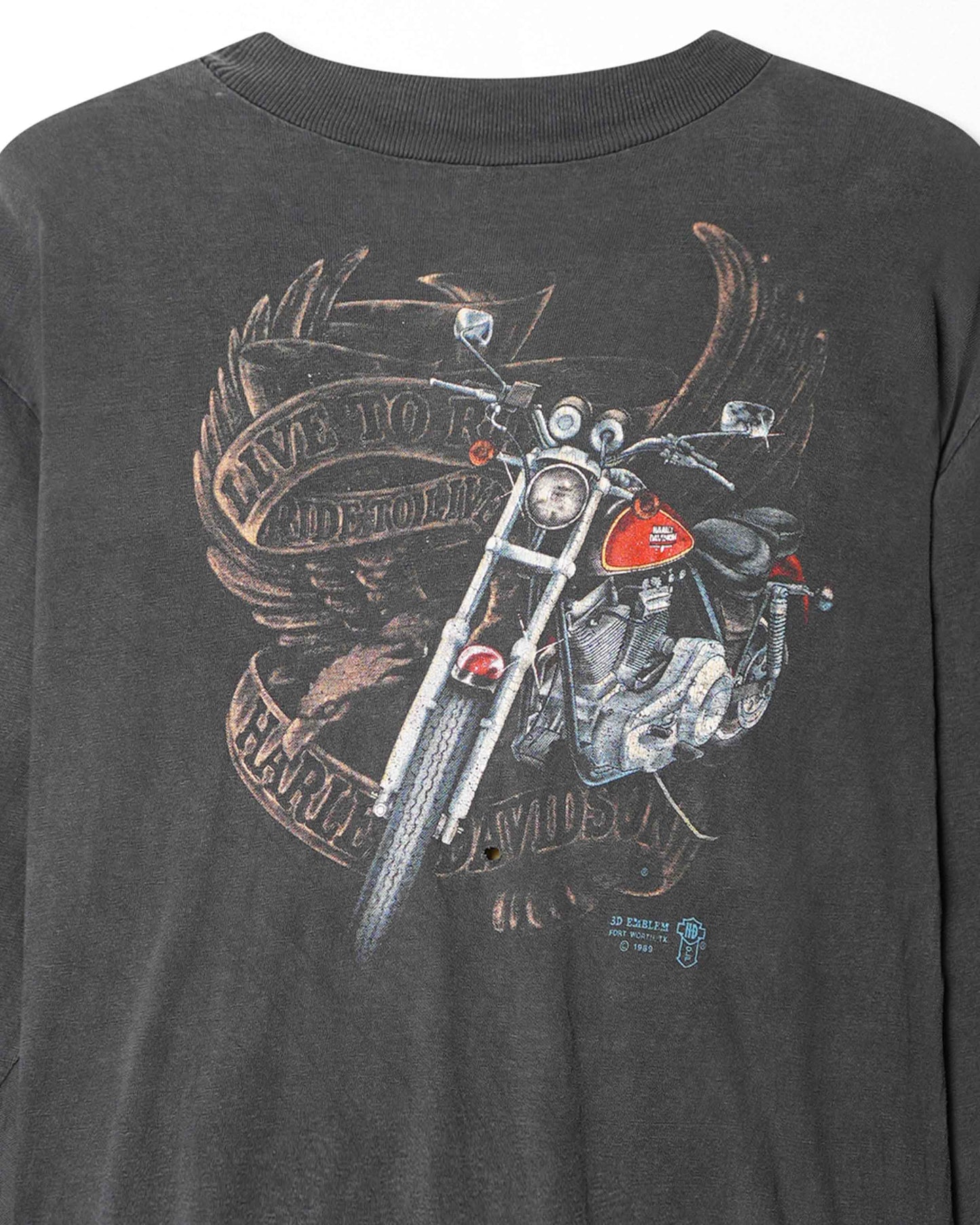 3D EMBLEM "HARLEY-DAVIDSON MOTORCYCLE" FADED BLACK LONG SLEEVE T-SHIRT