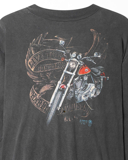 3D EMBLEM "HARLEY-DAVIDSON MOTORCYCLE" FADED BLACK LONG SLEEVE T-SHIRT