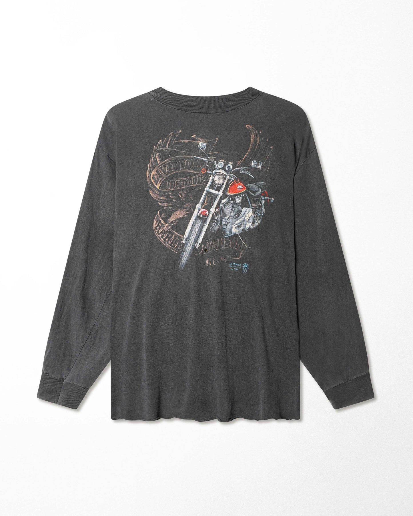 3D EMBLEM "HARLEY-DAVIDSON MOTORCYCLE" FADED BLACK LONG SLEEVE T-SHIRT