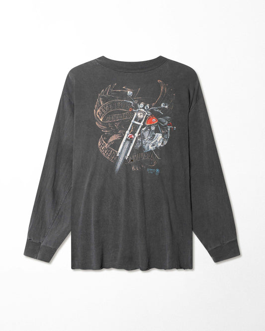 3D EMBLEM "HARLEY-DAVIDSON MOTORCYCLE" FADED BLACK LONG SLEEVE T-SHIRT