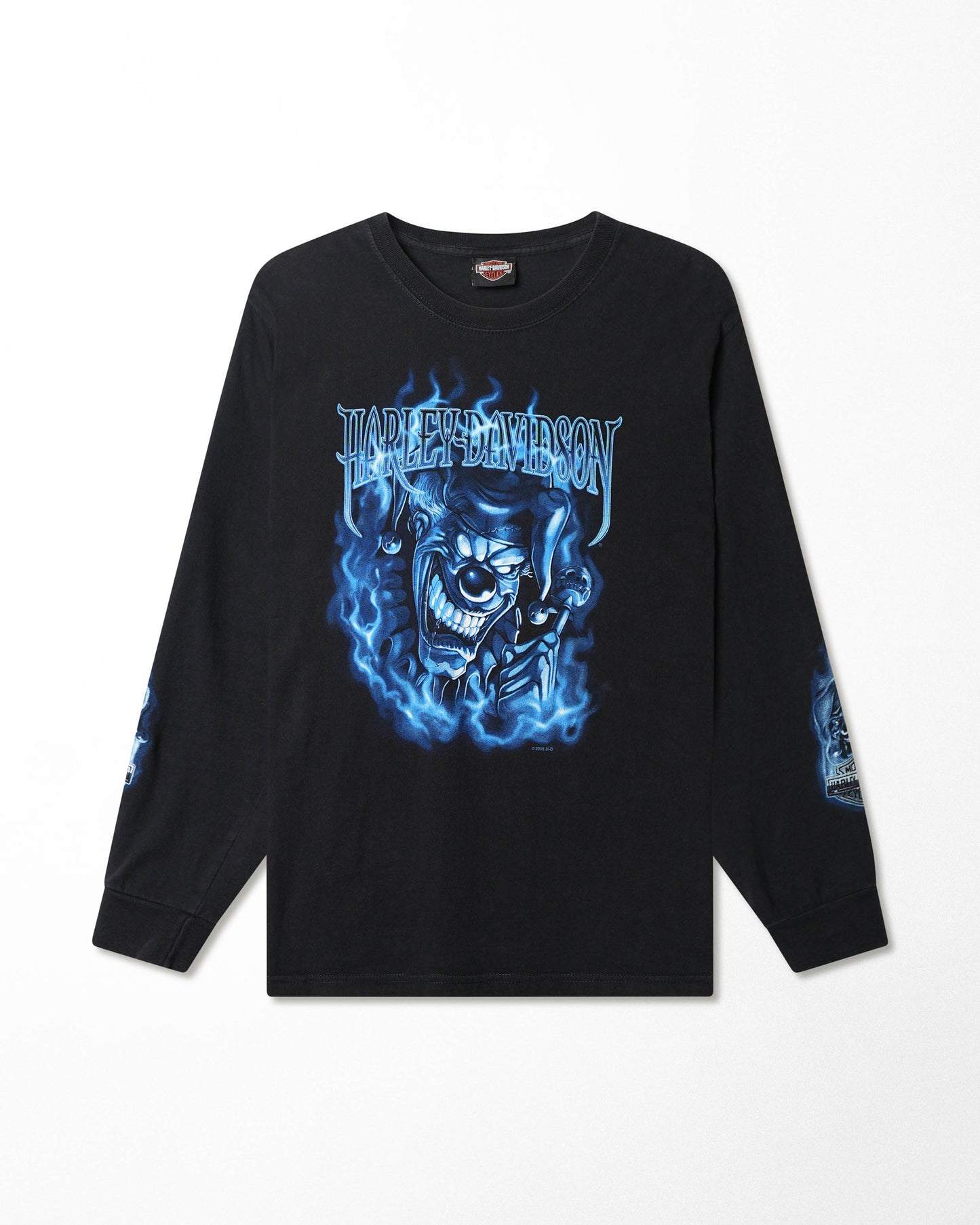 HARLEY-DAVIDSON "BLUE FLAMES CLOWN" BLACK LONG SLEEVE T-SHIRT