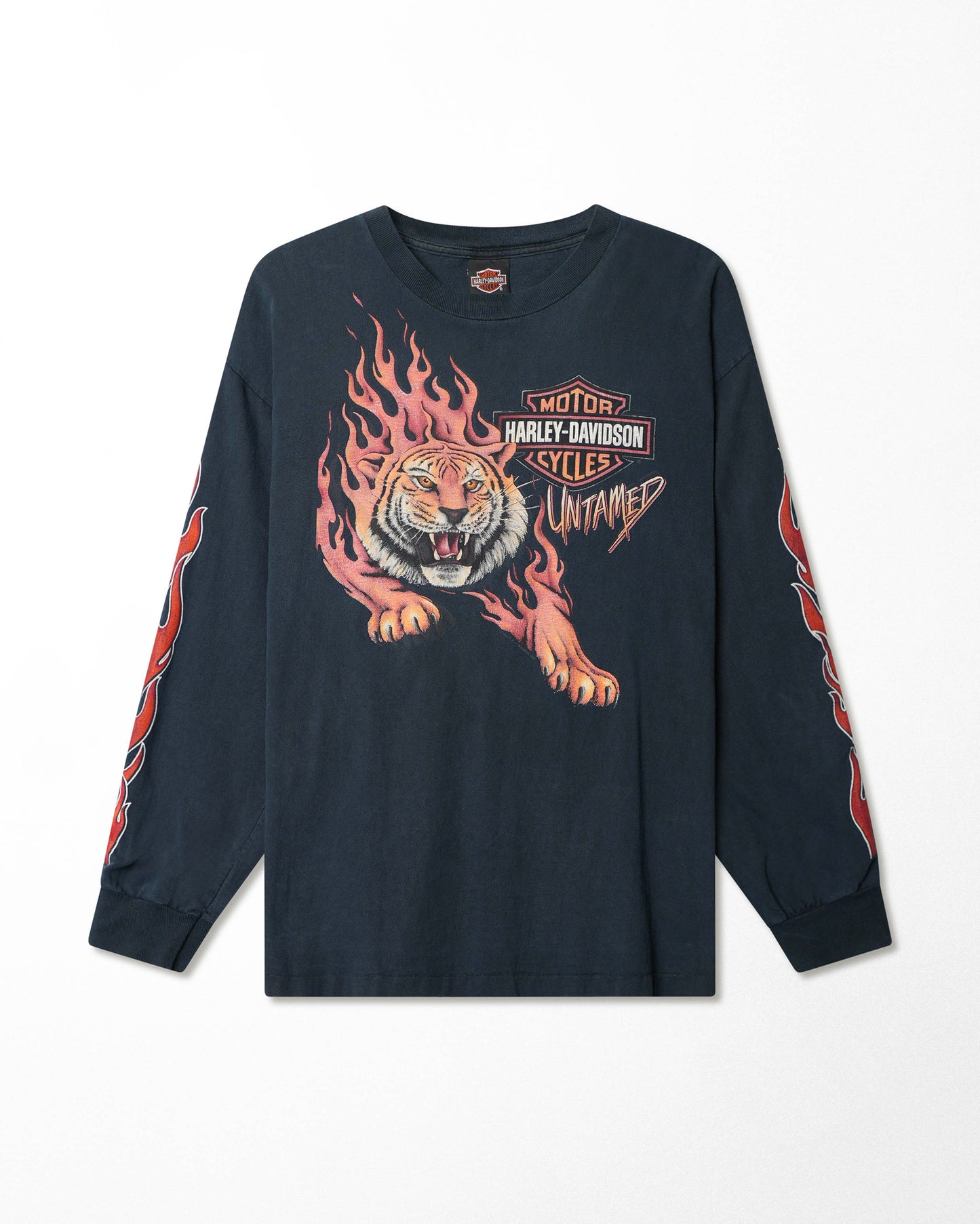 HARLEY-DAVIDSON "UNTAMED TIGER FLAMES" DARK NAVY LONG SLEEVE T-SHIRT