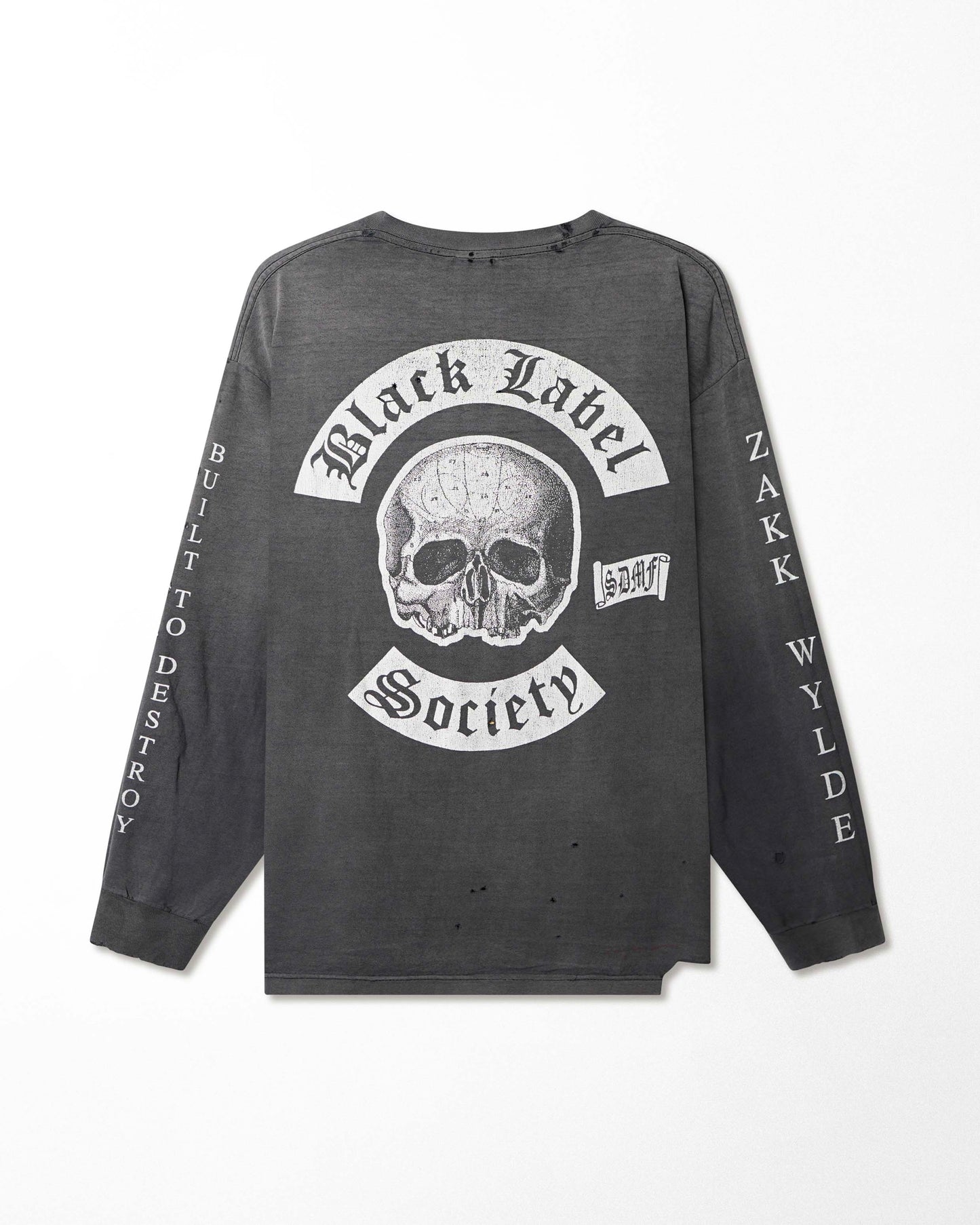 ALSTYLE "BLACK LABEL SOCIETY SKULL" BLACK FADED DISTRESSED LONG SLEEVE T-SHIRT