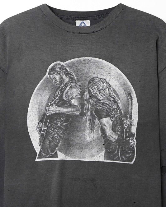 ALSTYLE "BLACK LABEL SOCIETY SKULL" BLACK FADED DISTRESSED LONG SLEEVE T-SHIRT