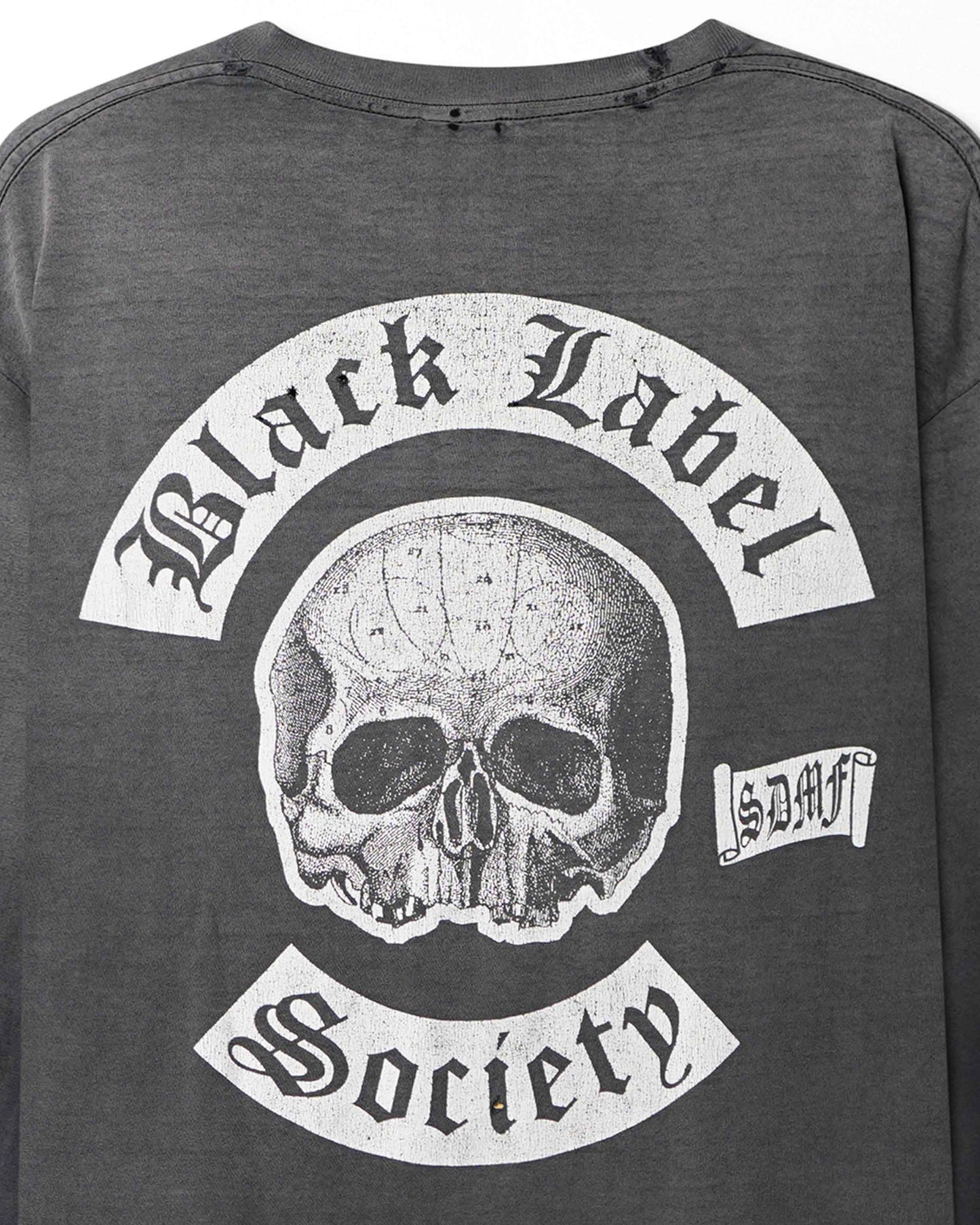 ALSTYLE "BLACK LABEL SOCIETY SKULL" BLACK FADED DISTRESSED LONG SLEEVE T-SHIRT