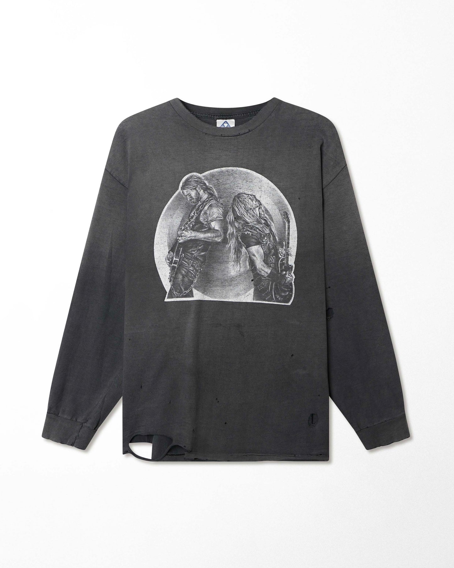 ALSTYLE "BLACK LABEL SOCIETY SKULL" BLACK FADED DISTRESSED LONG SLEEVE T-SHIRT