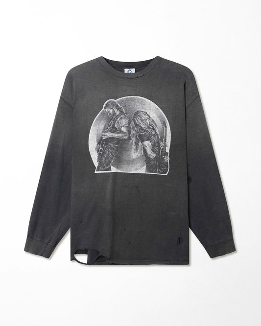 ALSTYLE "BLACK LABEL SOCIETY SKULL" BLACK FADED DISTRESSED LONG SLEEVE T-SHIRT