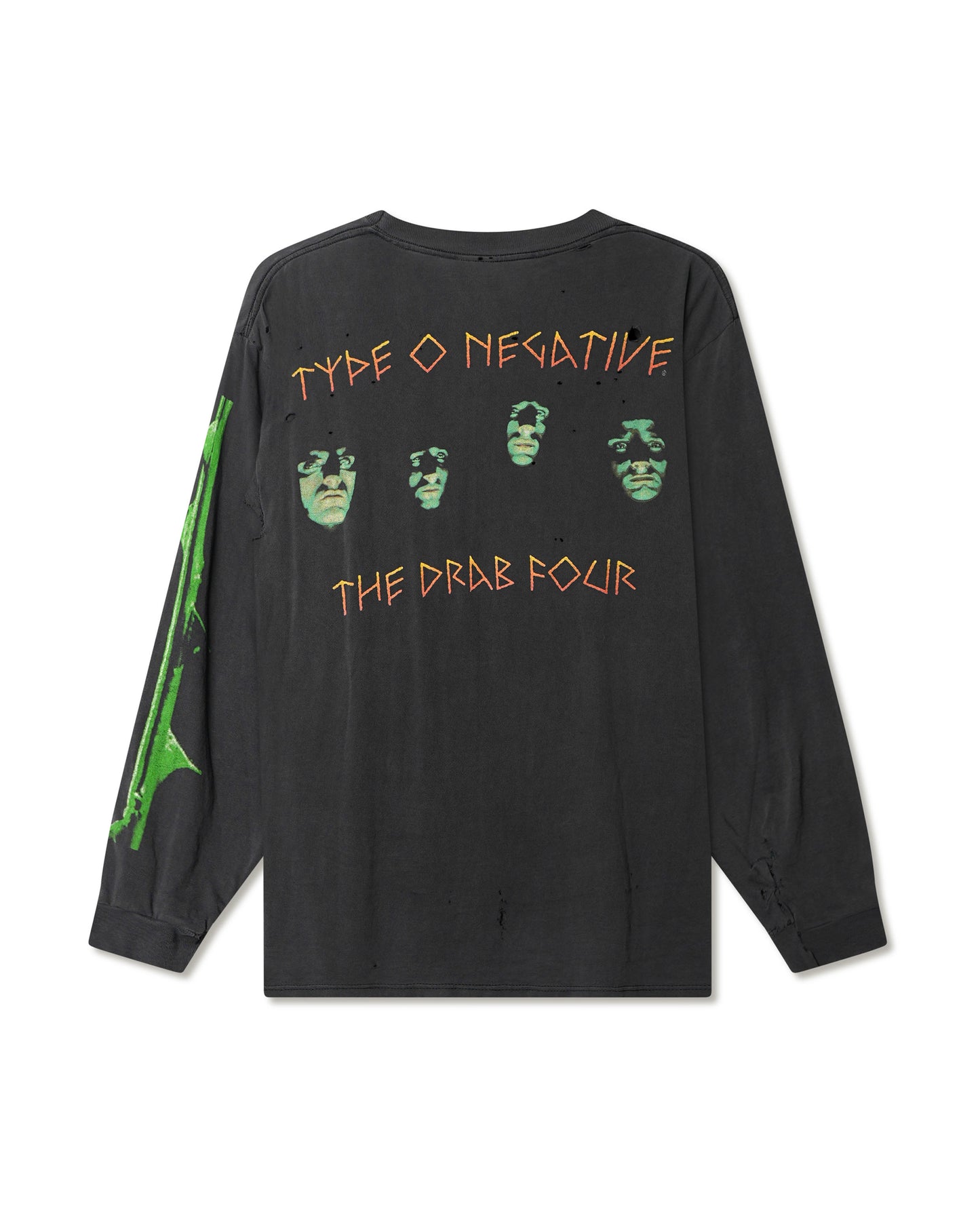 BLUE GRAPE "TYPE O NEGATIVE OCTOBER RUST" BLACK FADED THRASHED LONG SLEEVE T-SHIRT