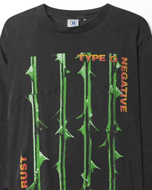 BLUE GRAPE "TYPE O NEGATIVE OCTOBER RUST" BLACK FADED THRASHED LONG SLEEVE T-SHIRT