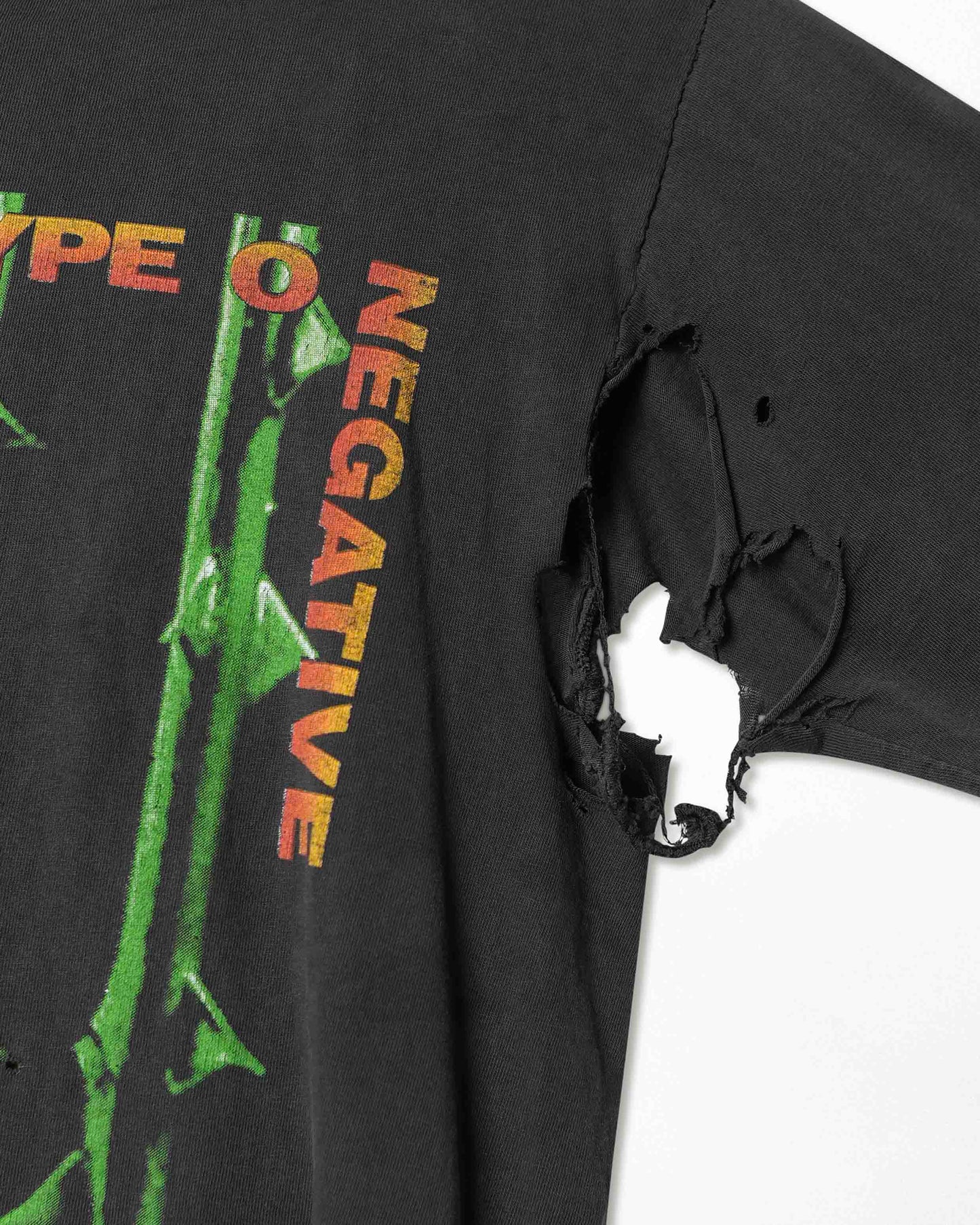 BLUE GRAPE "TYPE O NEGATIVE OCTOBER RUST" BLACK FADED THRASHED LONG SLEEVE T-SHIRT