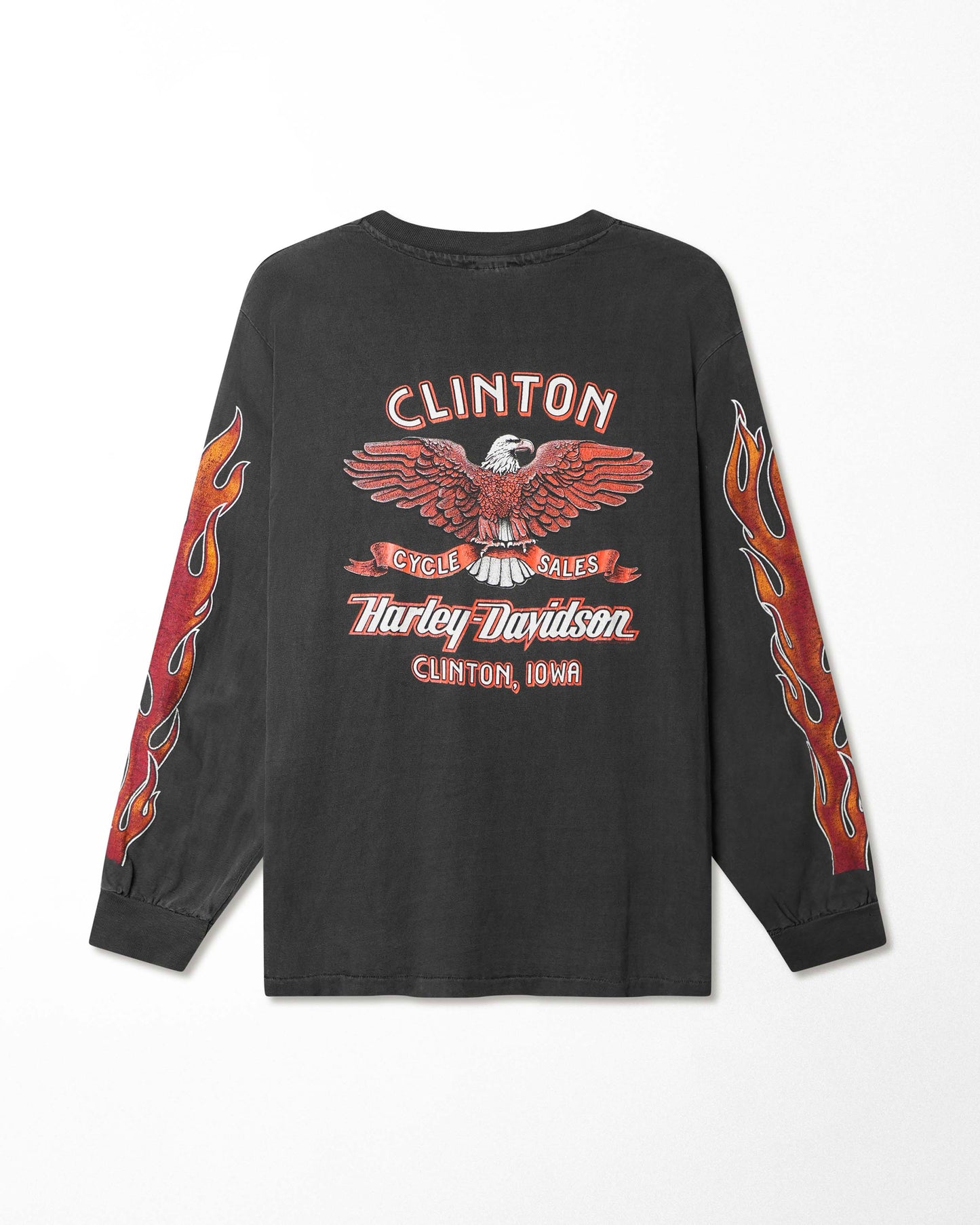 HANES HARLEY DAVIDSON "RED FLAMES" BLACK FADED LONG SLEEVE T-SHIRT