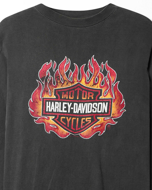 HANES HARLEY DAVIDSON "RED FLAMES" BLACK FADED LONG SLEEVE T-SHIRT
