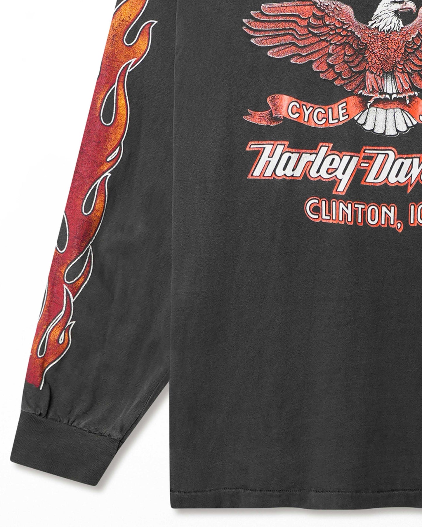 HANES HARLEY DAVIDSON "RED FLAMES" BLACK FADED LONG SLEEVE T-SHIRT