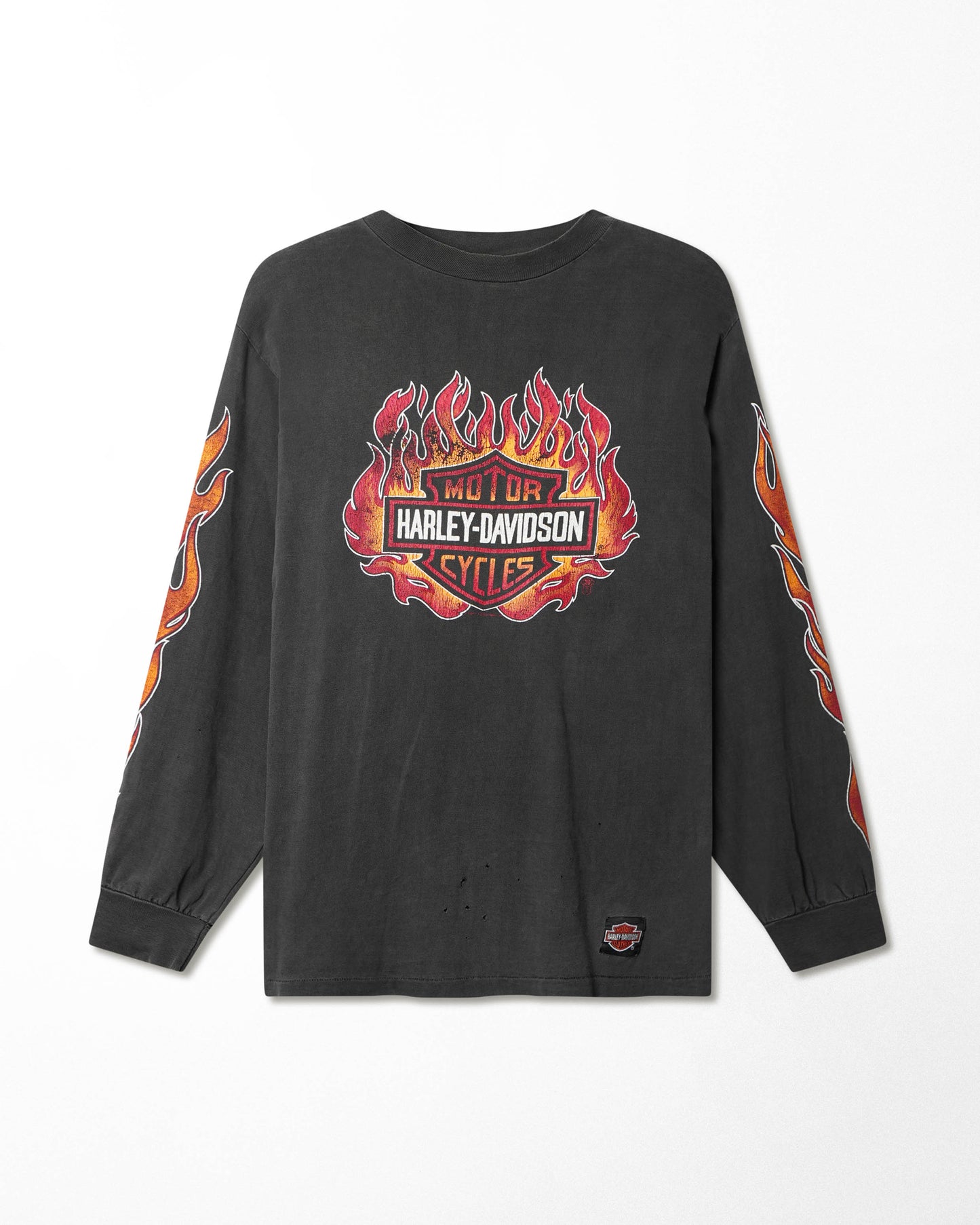 HANES HARLEY DAVIDSON "RED FLAMES" BLACK FADED LONG SLEEVE T-SHIRT
