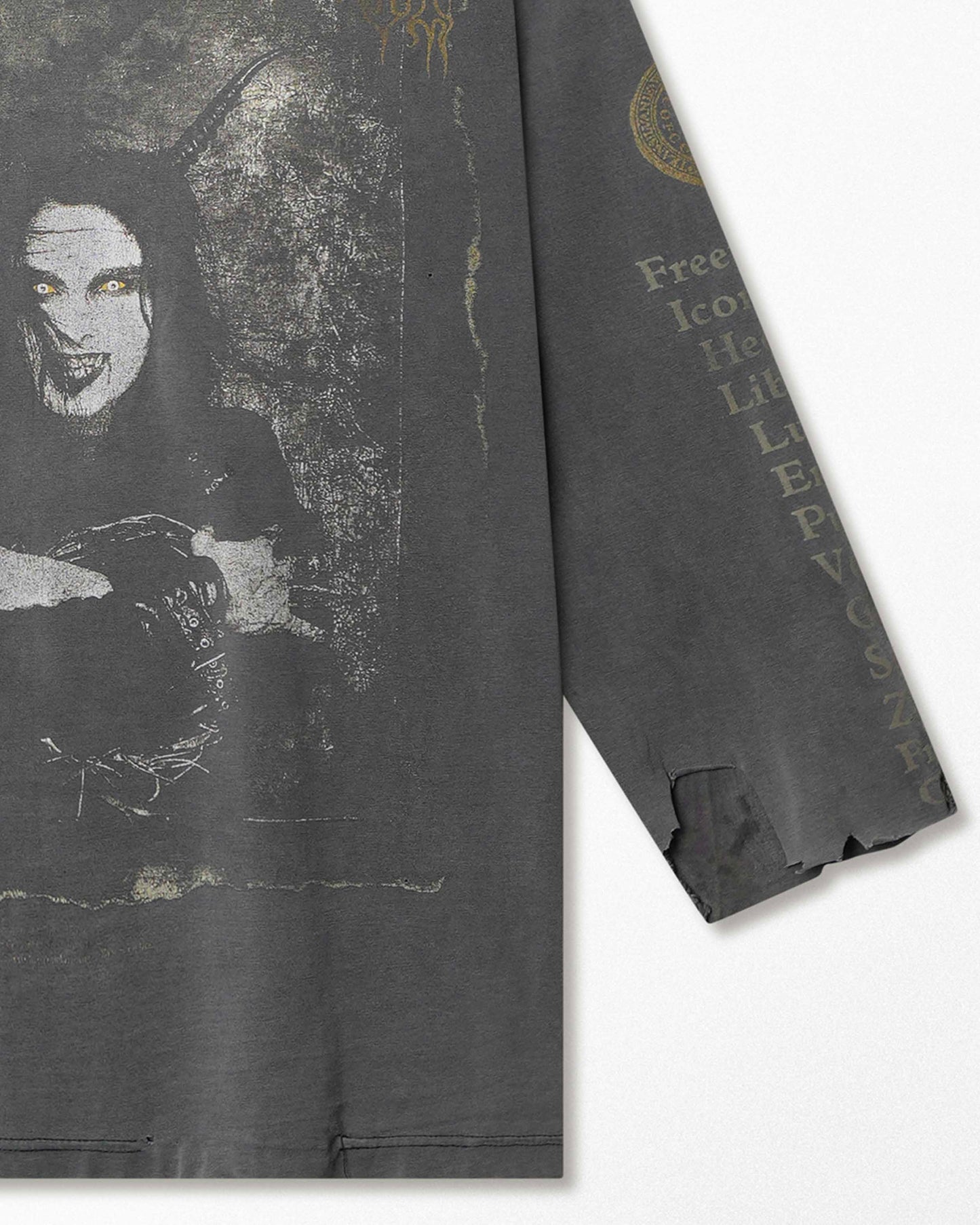 CRADLE OF FILTH "THE WALL-EYED, VAIN & INSANE" GRAY FADED THRASHED LONG SLEEVE T-SHIRT