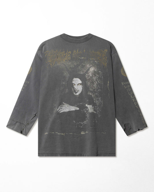 CRADLE OF FILTH "THE WALL-EYED, VAIN & INSANE" GRAY FADED THRASHED LONG SLEEVE T-SHIRT