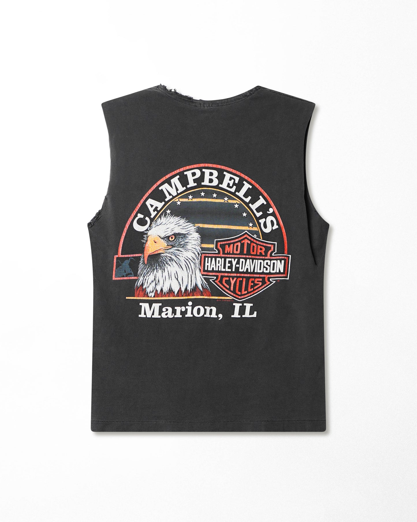 HANES HARLEY DAVIDSON "BLUE LOGO" BLACK FADED DISTRESSED EAGLE SLEEVELESS T-SHIRT
