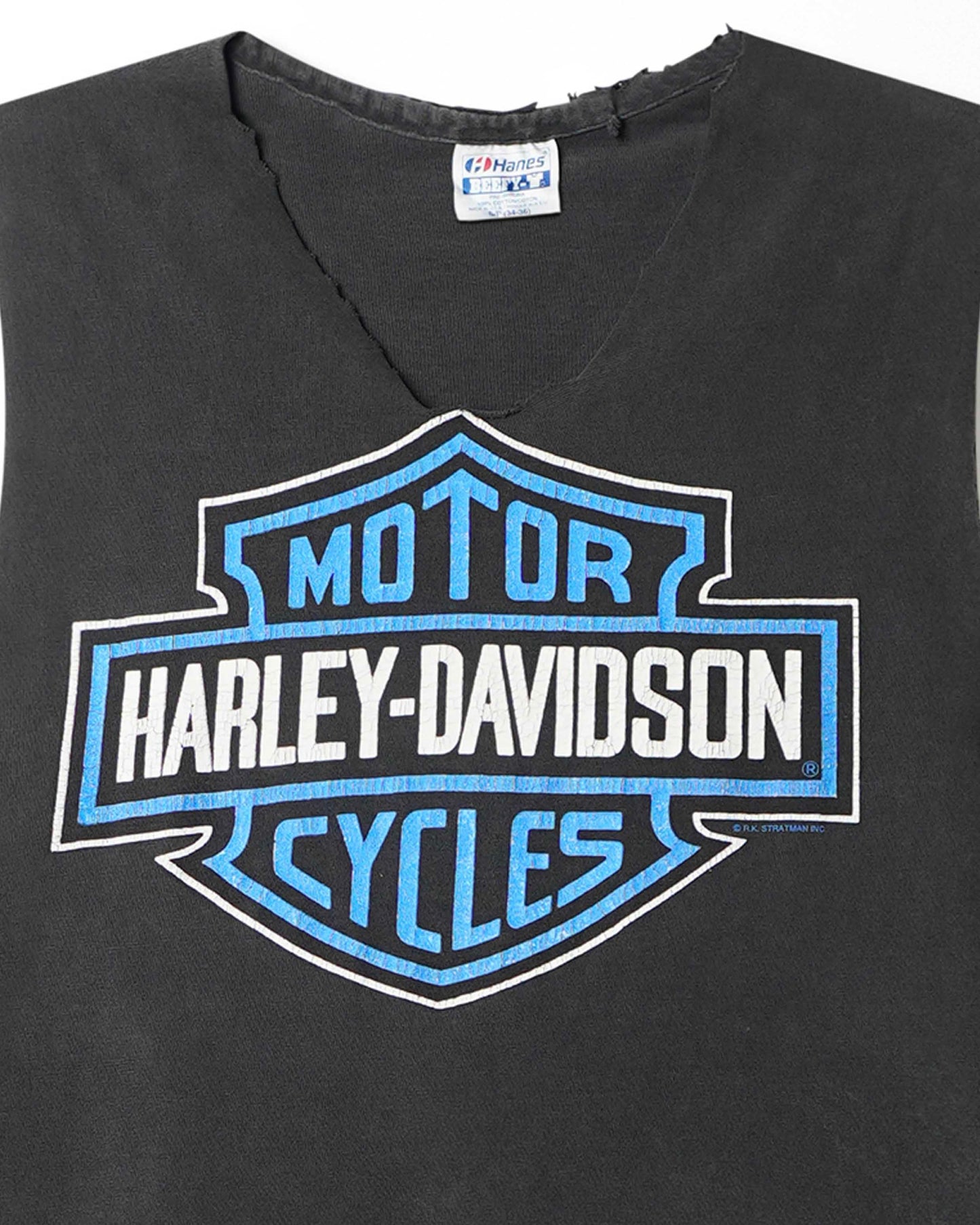 HANES HARLEY DAVIDSON "BLUE LOGO" BLACK FADED DISTRESSED EAGLE SLEEVELESS T-SHIRT