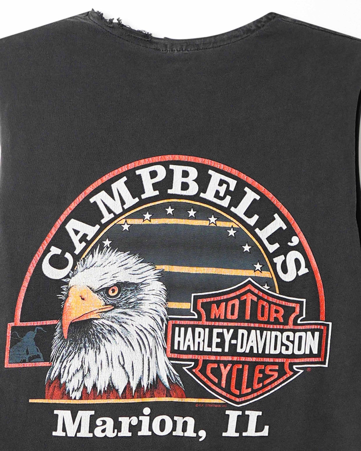 HANES HARLEY DAVIDSON "BLUE LOGO" BLACK FADED DISTRESSED EAGLE SLEEVELESS T-SHIRT