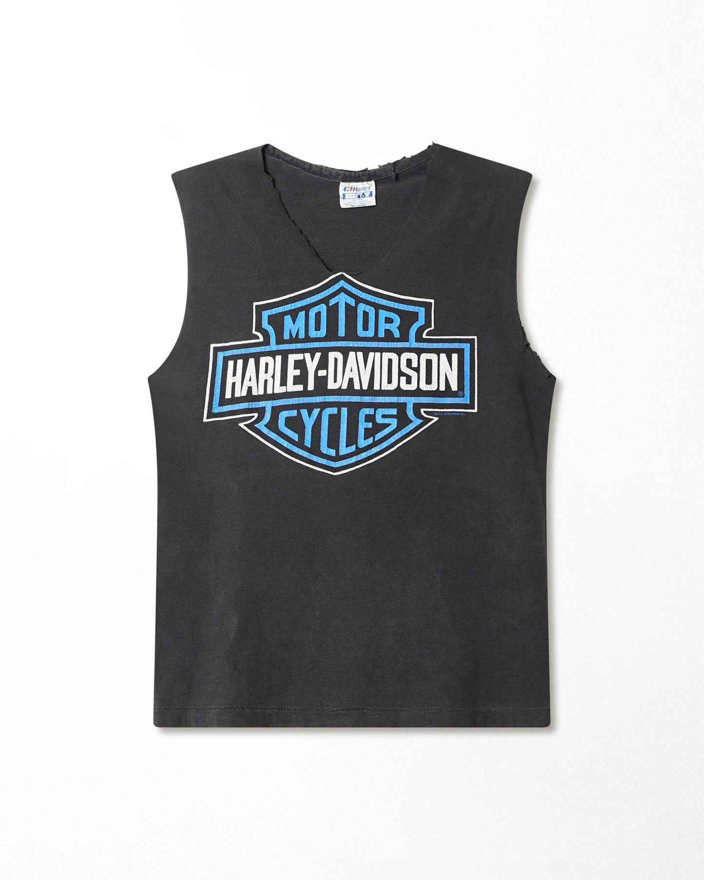 HANES HARLEY DAVIDSON "BLUE LOGO" BLACK FADED DISTRESSED EAGLE SLEEVELESS T-SHIRT