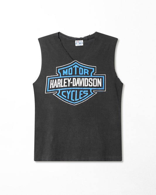 HANES HARLEY DAVIDSON "BLUE LOGO" BLACK FADED DISTRESSED EAGLE SLEEVELESS T-SHIRT