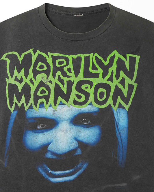 "MARILYN MANSON BLUE FACE" BLACK FADED T-SHIRT
