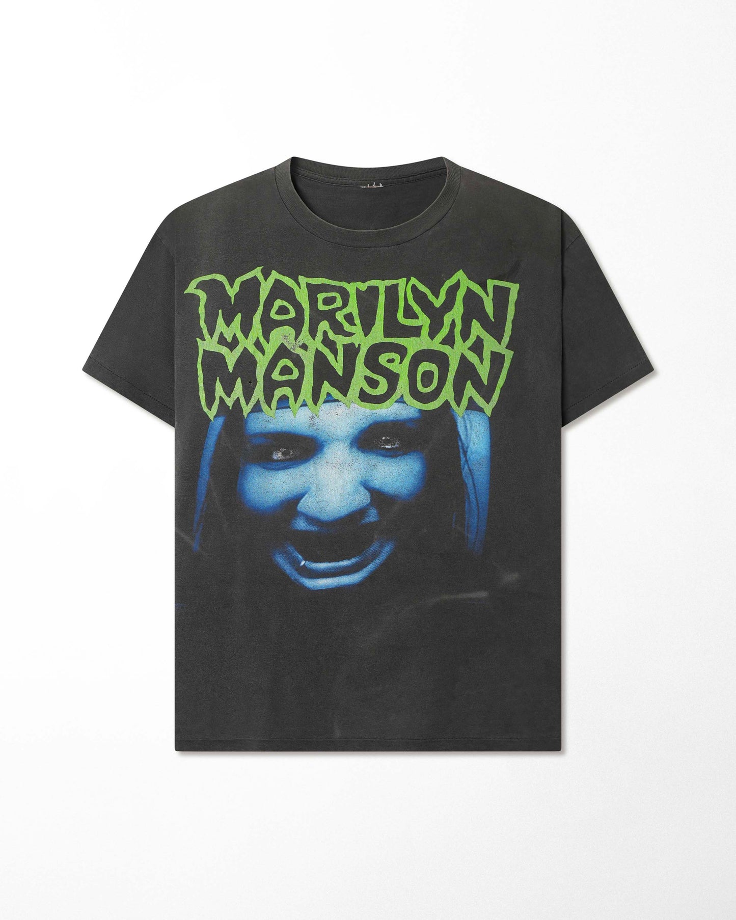 "MARILYN MANSON BLUE FACE" BLACK FADED T-SHIRT