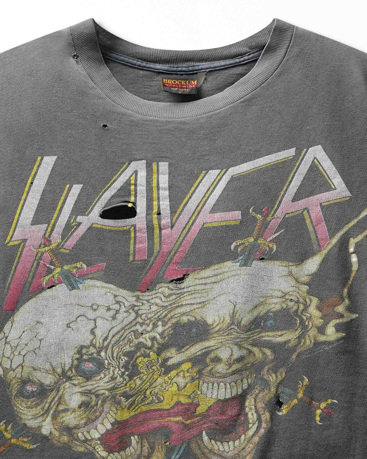 Vintage Brockum "Slayer Clash of the Titans Tour 1991" Grey Faded Destroyed T-Shirt - product view 2