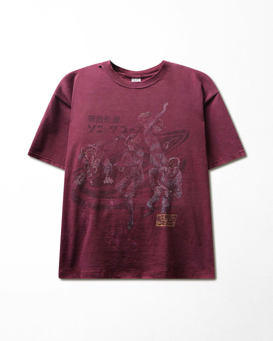 Vintage Jerzees "Sonic Youth x Hysteric Glamour" Burgundy Faded Distressed T-Shirt - product view 1