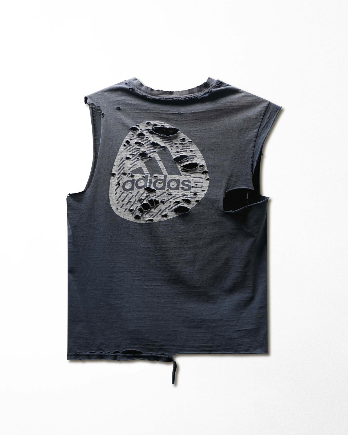 Vintage Adidas "Triangle Futbol Club" Grey Faded Destroyed Sleeveless T-Shirt - product view 4