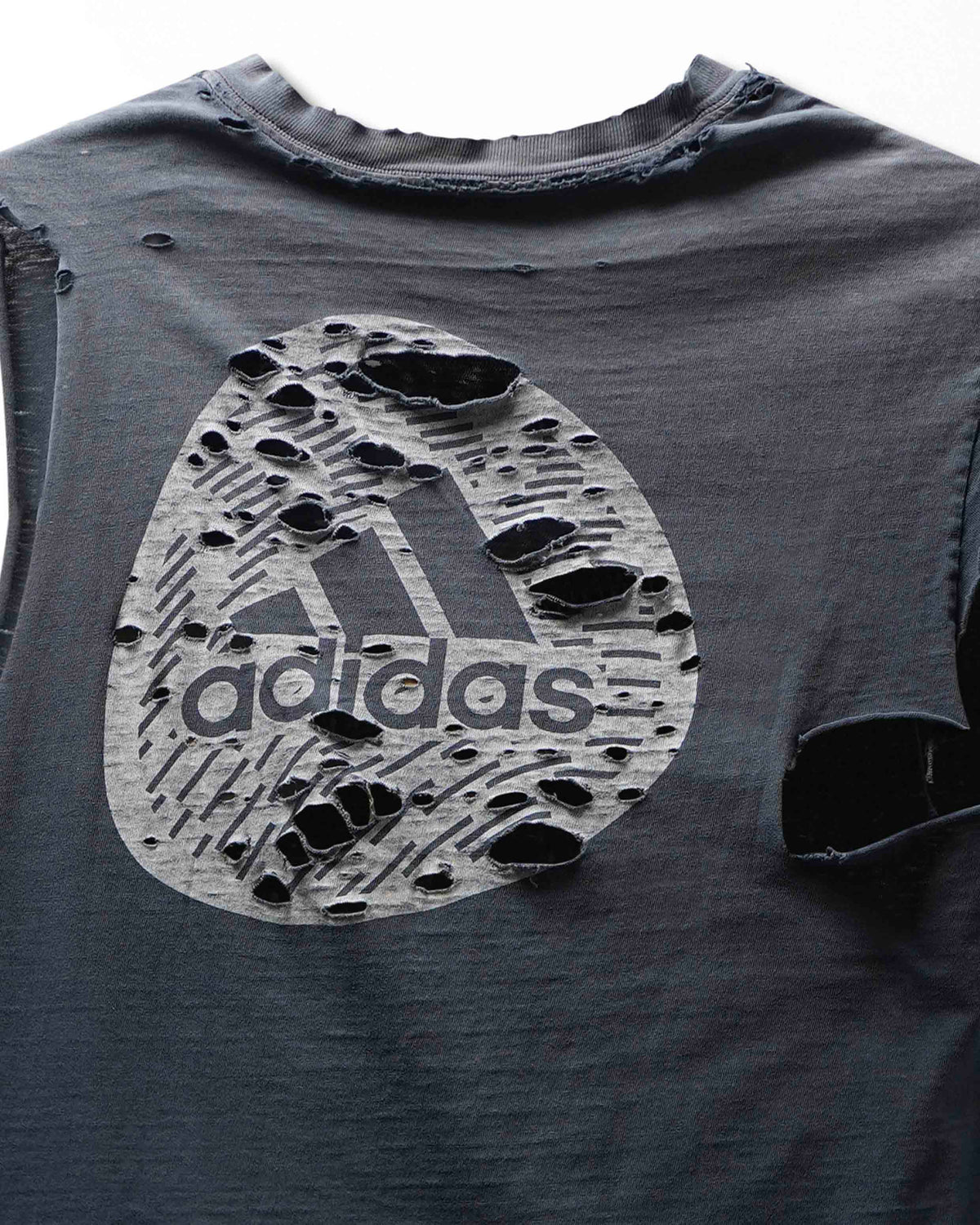 Vintage Adidas "Triangle Futbol Club" Grey Faded Destroyed Sleeveless T-Shirt - product view 5