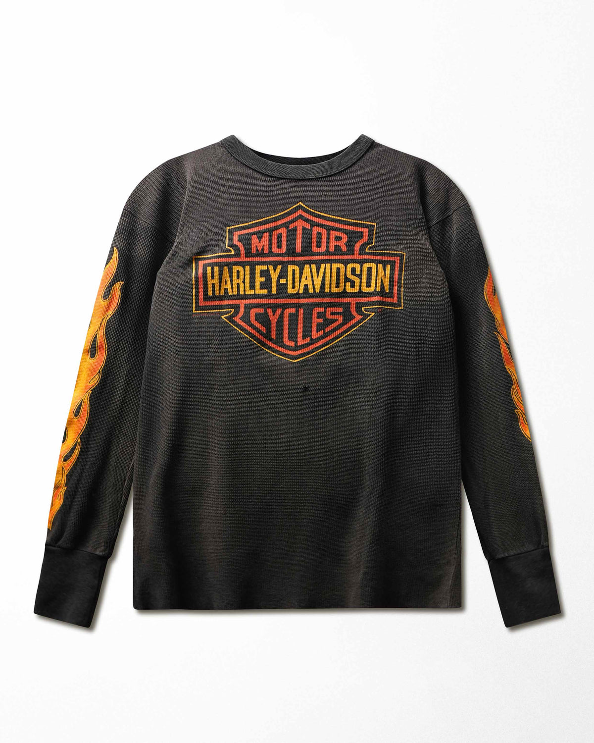 Vintage Harley-Davidson Black Faded Flames Thermal T-Shirt - product view 1