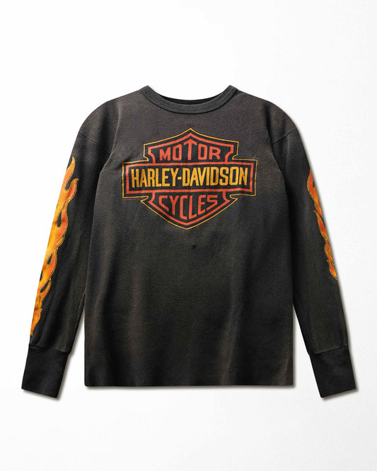 Vintage Harley-Davidson Black Faded Flames Thermal T-Shirt - product view 1
