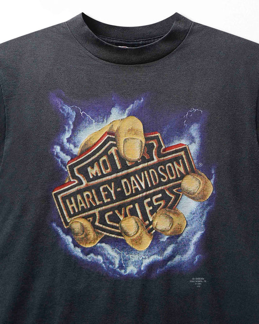 Vintage 3D Emblem Harley-Davidson "Hand Logo" Black Faded T-Shirt - product view 2