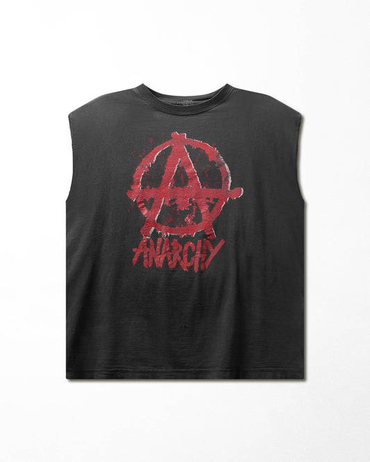 Vintage "Anarchy" Black Faded Sleeveless T-Shirt - product view 1