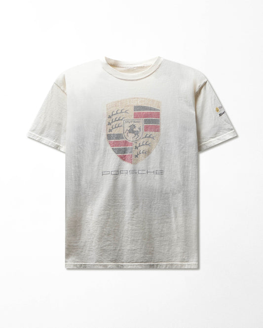 Vintage "Porsche Crest" White Faded T-Shirt - product view 1