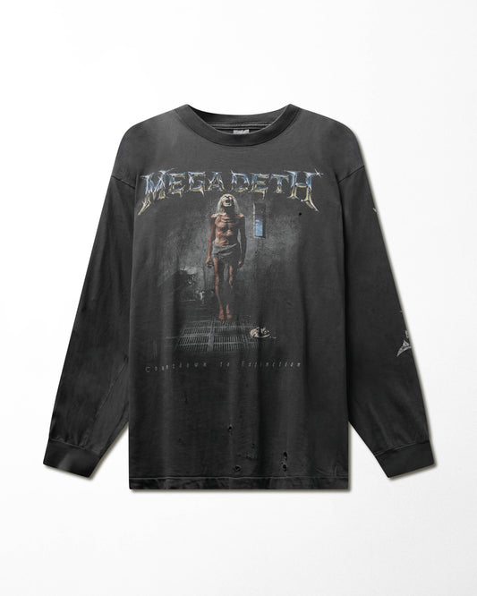 Vintage "Megadeth Countdown to Extinction" Black Faded Distressed Long Sleeve T-Shirt - product view 1