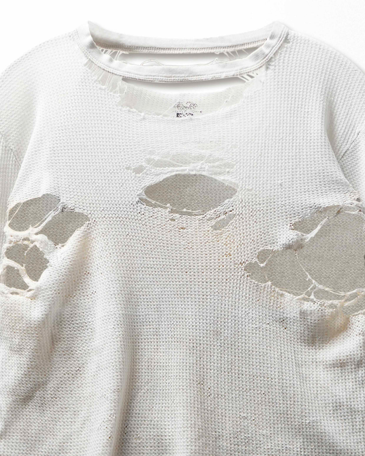 Vintage White Destroyed Stained Thermal T-Shirt - product view 2