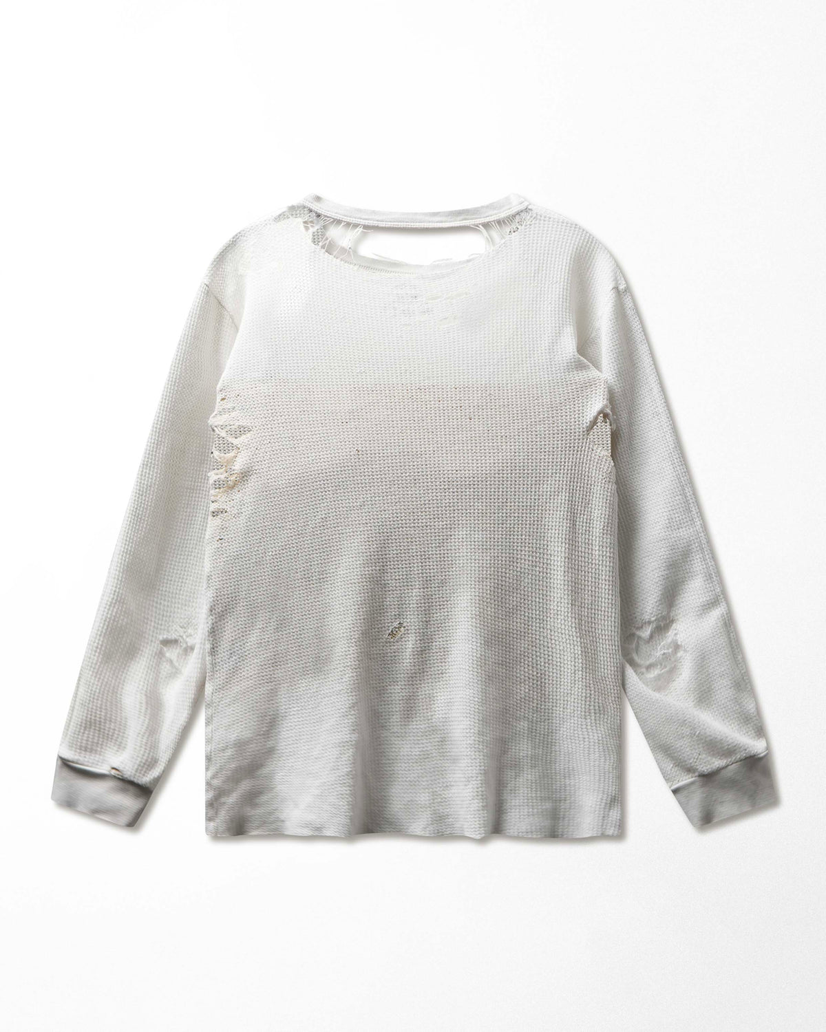 Vintage White Destroyed Stained Thermal T-Shirt - product view 4