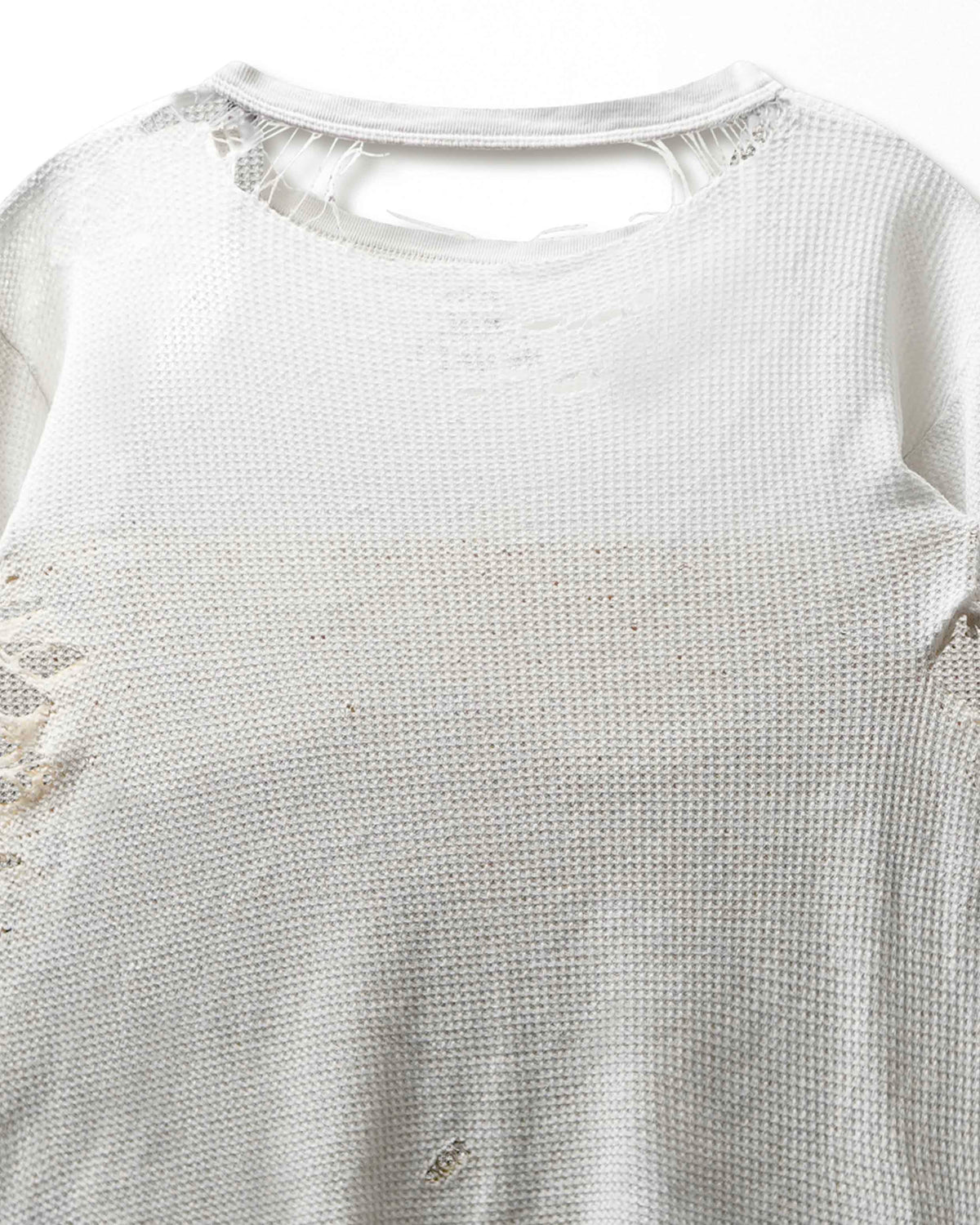 Vintage White Destroyed Stained Thermal T-Shirt - product view 5