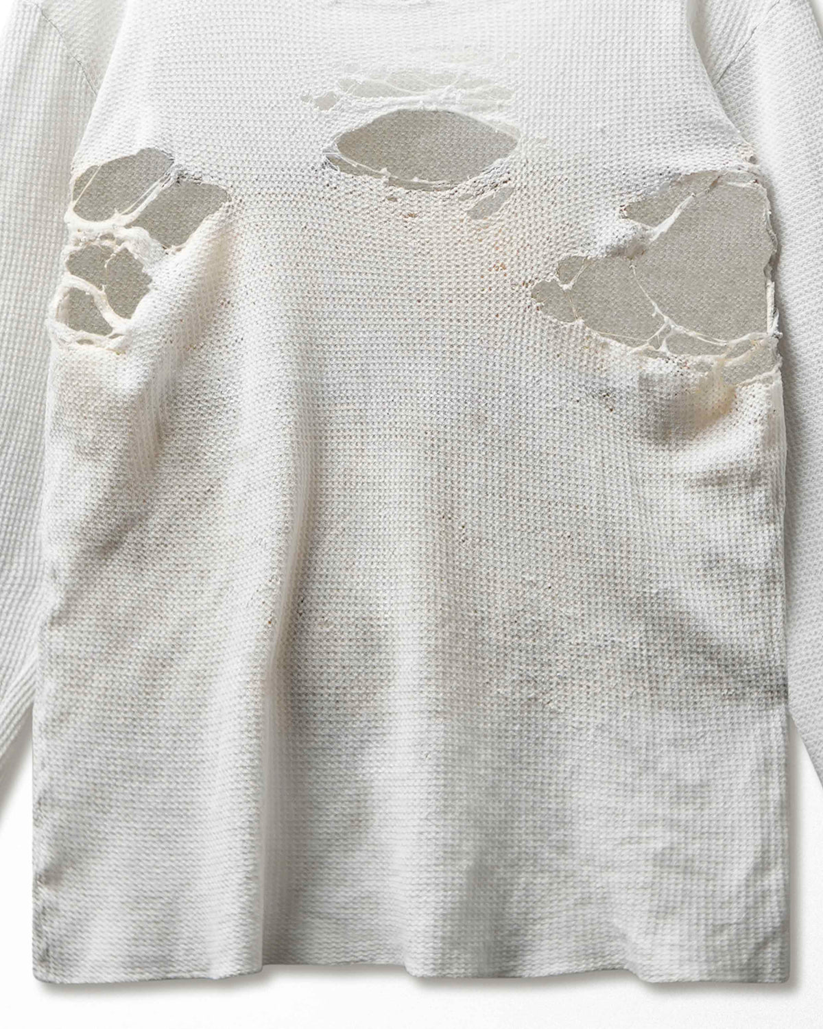 Vintage White Destroyed Stained Thermal T-Shirt - product view 3