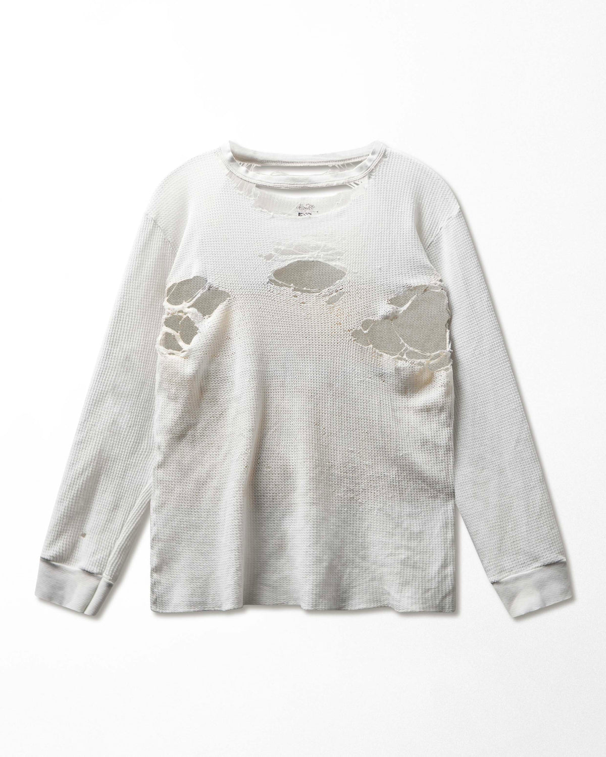 Vintage White Destroyed Stained Thermal T-Shirt - product view 1
