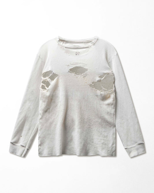 Vintage White Destroyed Stained Thermal T-Shirt - product view 1