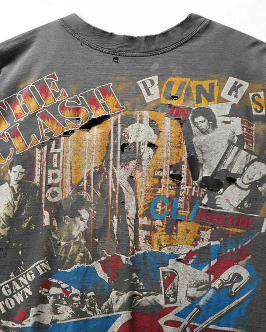 Vintage "The Clash Punks Not Dead" Black Faded Destroyed T-Shirt - product view 2