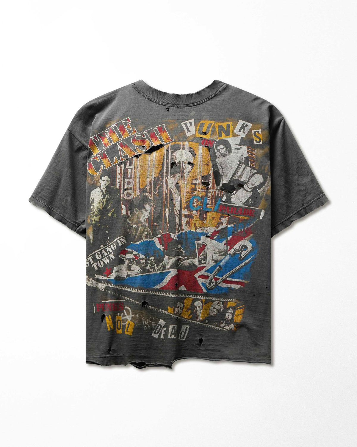 Vintage "The Clash Punks Not Dead" Black Faded Destroyed T-Shirt - product view 1
